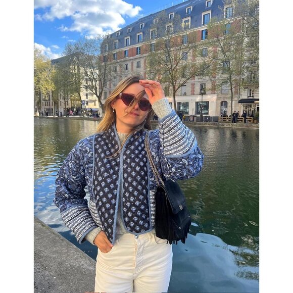 Women’s Pink Cropped Puffer Jacket Floral Printed Quilted Lightweight Coat - Picture 5 of 6